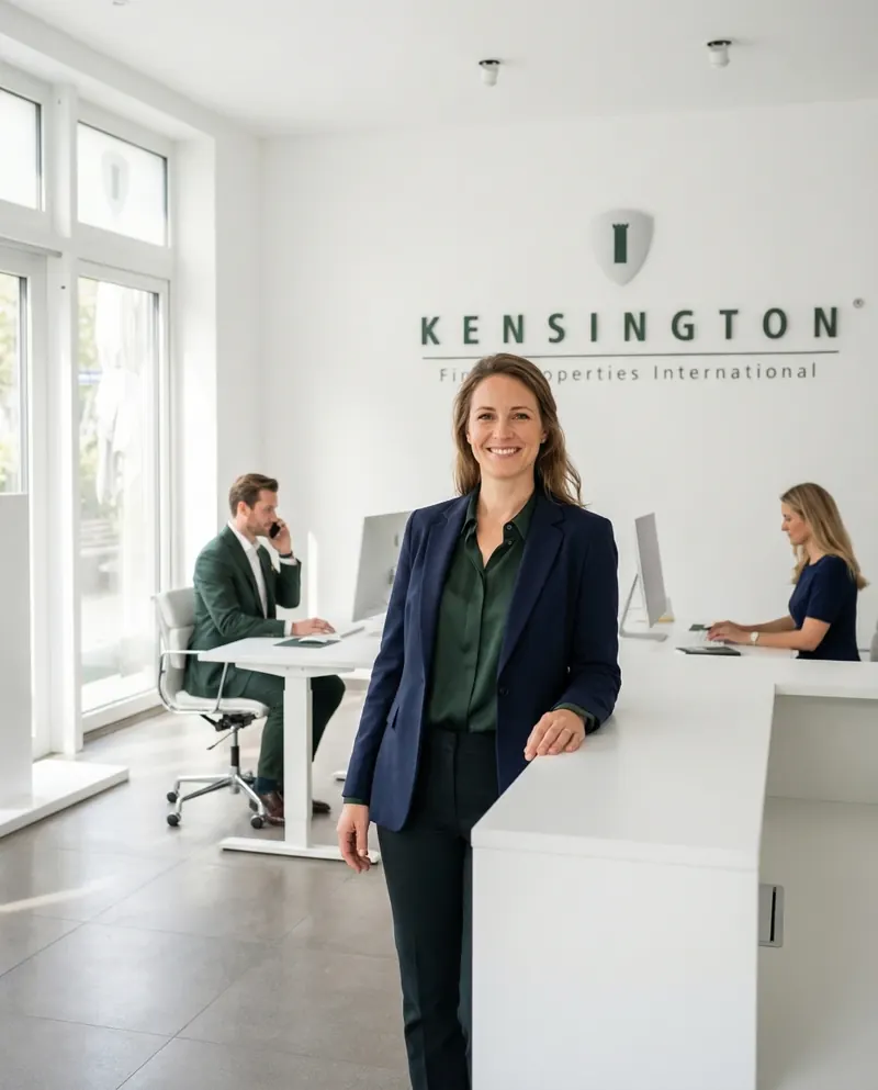 Anzeige Kensington Finest Properties, Beraterin im Büro