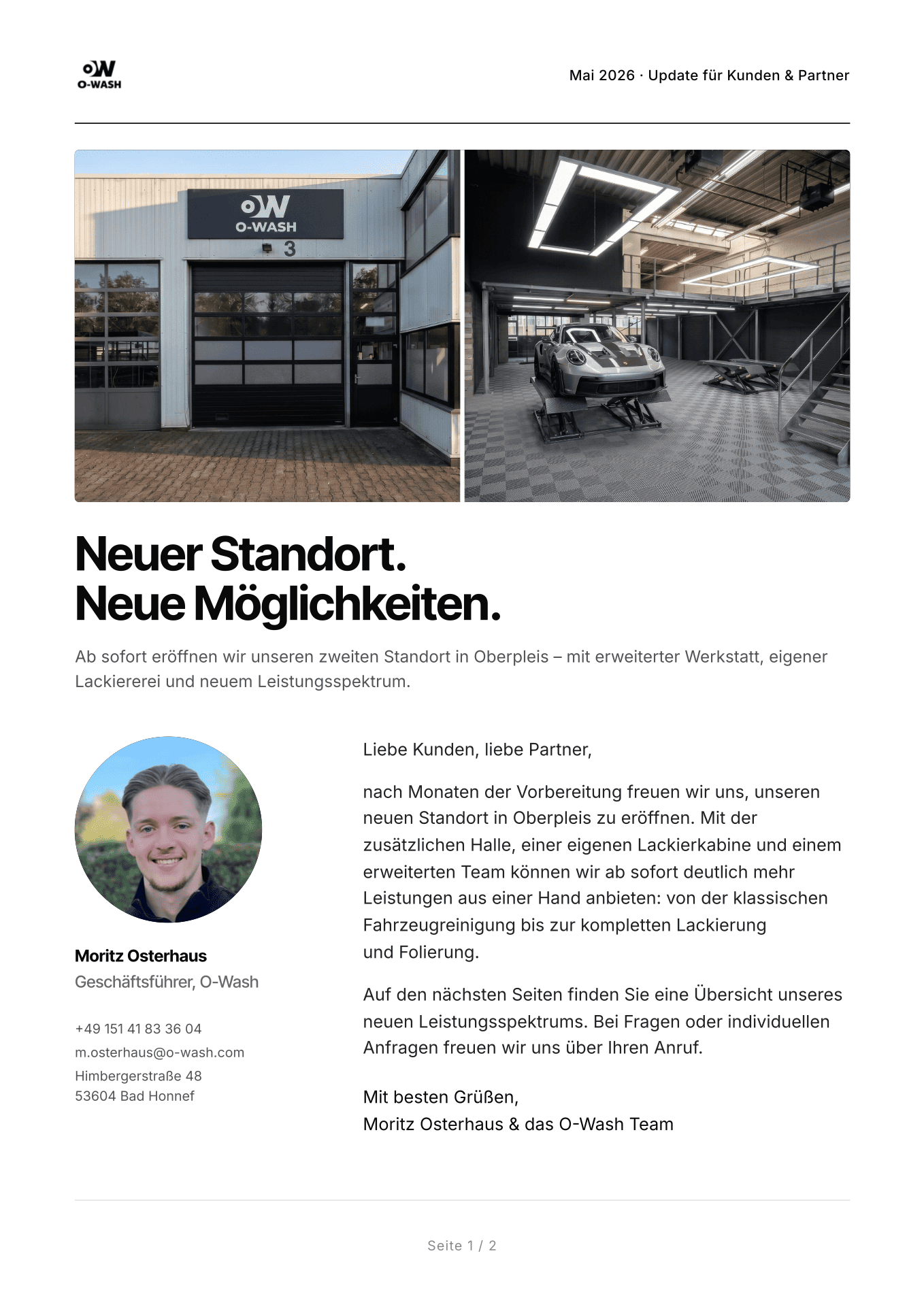 Kundenbrief O-Wash
