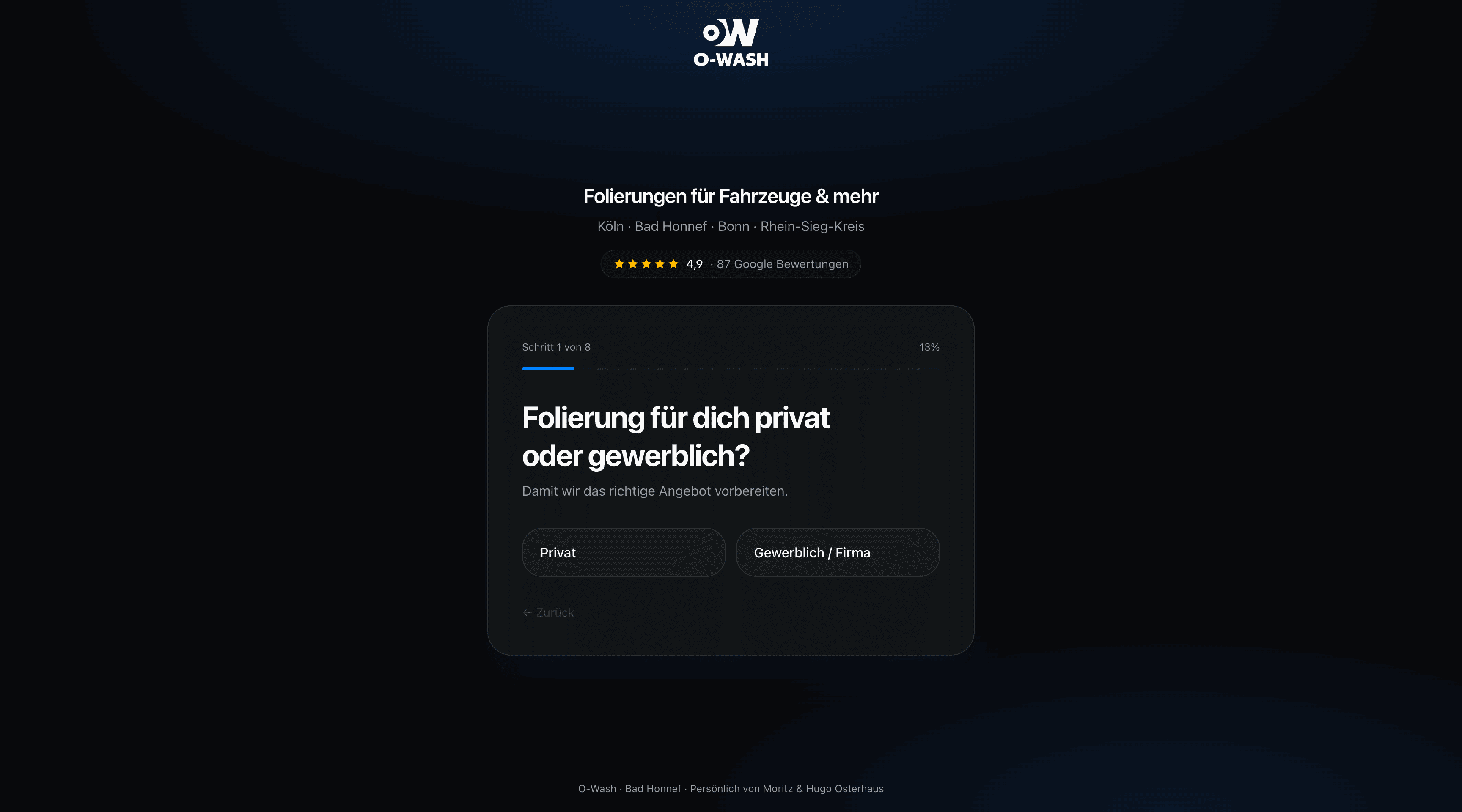 Landingpage O-Wash Folierung